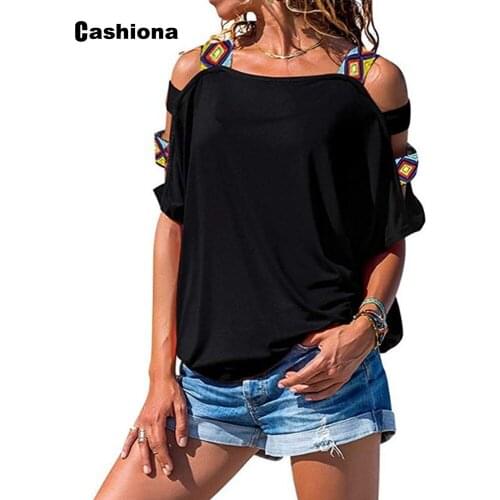 Cashiona Plus size Women Elegant Leisure Casual T-shirt Hollow Out Sleeve Womens Top 2021 Summer Tees shirt Femme Clothingf