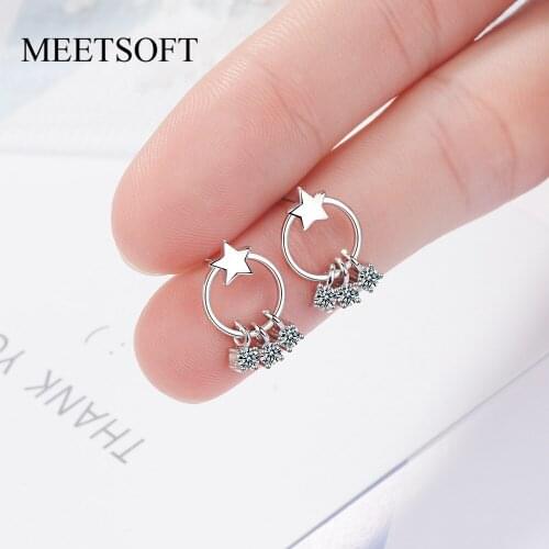 MEETSOFT 925 Sterling Silver Prevent Allergy Drop Earrings for Women Trendy Design Small Circle Star Tassel Jewelry Gift