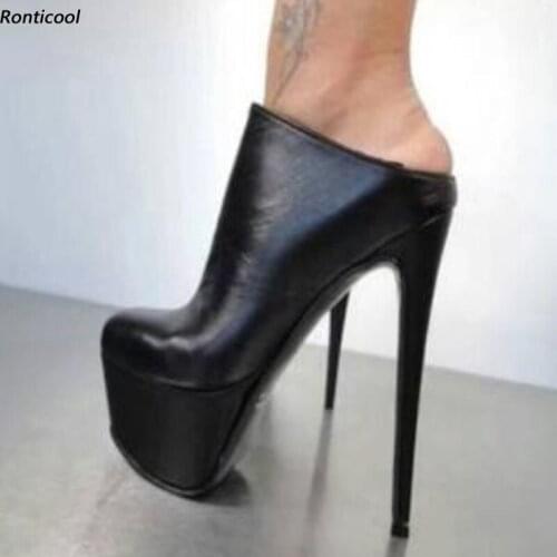Ronticool Handmade Women Platform Pumps Sexy Stiletto High Heels Round Toe Elegant Black Club Shoes Women US Plus Size 35-45