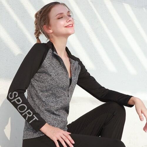 Women Keep Warm Outdoor Running Jackets Patchwork Printed Letter Sports Zipper Jacket Yoga Fitness Training Female Gym Jackets