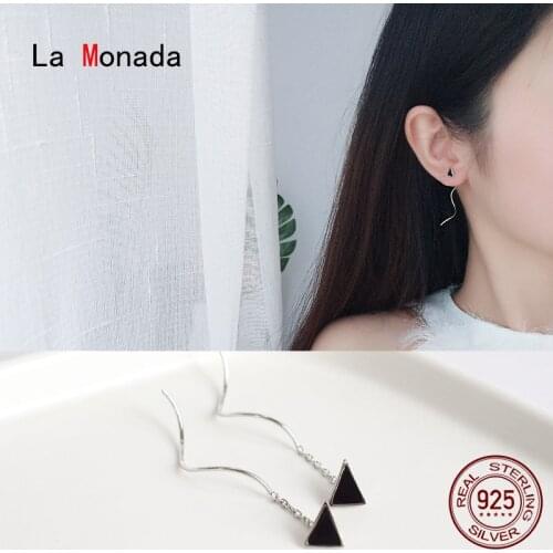La Monada Black Dangling Hanging Earrings For Women Silver 925 Wave Woman Long Korean Drop Earrings Minimalist Female In Jewelry