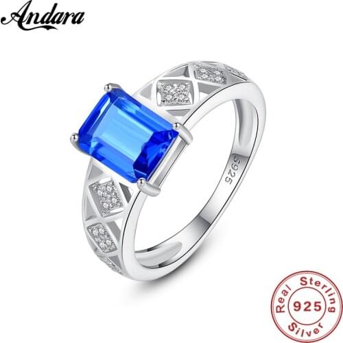2020 New 925 Sterling Silver Fashion Vintage Blue Gem Square Love Rings for Woman Sterling Silver Jewelry