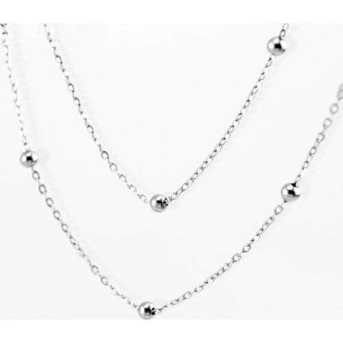 1.2mm Stainless Steel Thin Necklace Rolo Link Chain With Space Ball Sell In 5 Meters No Clasp Chains Factory Outlet