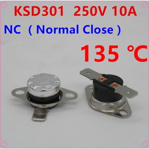 10Pcs KSD301 135 Degrees Celsius 135 C Normal Close NC Temperature Controlled Switch Thermostat 250V 10A Thermal Protector