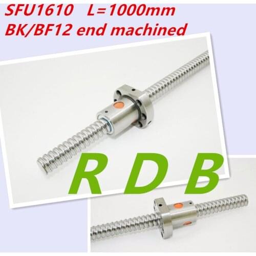 16mm SFU1610 1000mm Ball Screw Rolled ballscrew 1pc SFU1610 L 1000mm BK/BF12 machined with 1pc 1605 ballnut CNC parts