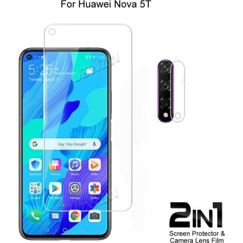 2 in 1 For Huawei Nova 5T Camera Lens Film & Screen Protector Guard Protective HD Tempered Glass Explosion Proof Anti-Shock