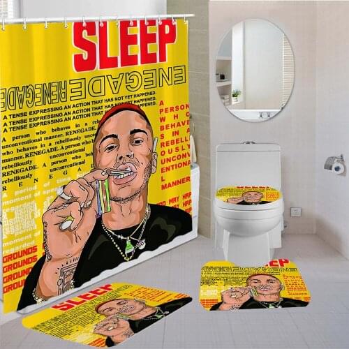 3/4 Pieces Rock And Roll Shower Curtains Sets Fashion Party Trend Pedestal Rug Home Room Colorful Toilet Mat 3D Print Decor Set