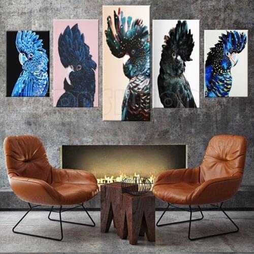 5 piece Parrot Canvas Printing Australian Bird Wall Art Navy Blue Cockatoo Animal Black And White Picture Poster Home Decor