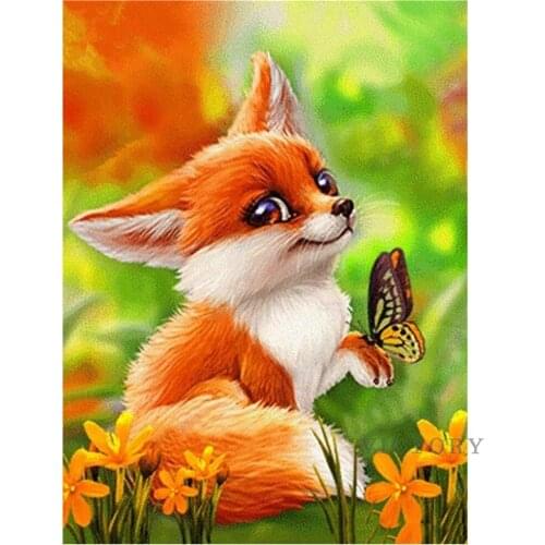5D Diy Diamond Painting Butterfly and Cute Fox Diamond Embroidery Full Square Mosaic Animal Picture of Rhinestones Home Decor