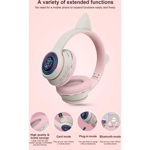 Bluetooth 5.0 Wireless Headset Support TF Card 3.5mm Plug Earphones Наушники RGB Cat Ear Headphones