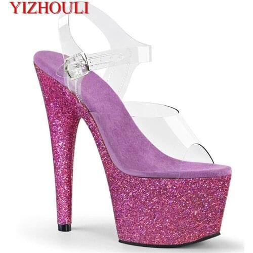 7 inch, sexy sequined platform sandals, 17 cm heels for stage party pole dance practice, dancing shoes