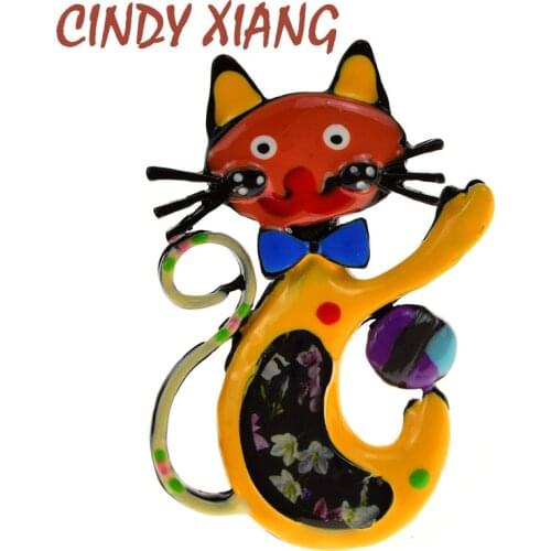 CINDY XIANG New Arrival 4 Colors Cute Enamel Paint Cat Brooches Unisex Women Girls Cute Brooch Pin Animal Design Fashion Jewelry