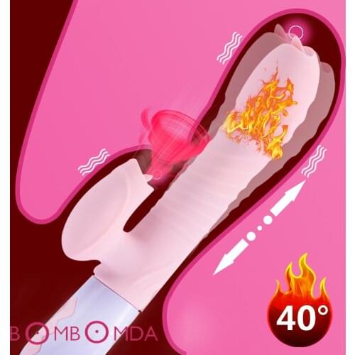 Double Tongue Cunnilingus Vibrator Telescopic Rotating Dildo Heating Vagina Clit Stimulate Vibrator Adult Sex Toys for Women