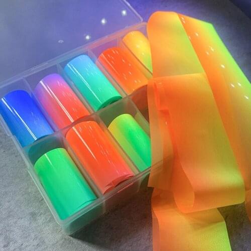 Fluorescence Nail Transfer Foil Set Colorful DIY Nail Art Decorations Adhesive Manicure Decals Nail Stickers