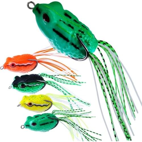 Sougayilang 1 PCS Artificial Soft Cork Bait 4 Color Fishing Bait Frog Lure High Hooks Topwater Ray Frog Fishing Bait for Bass