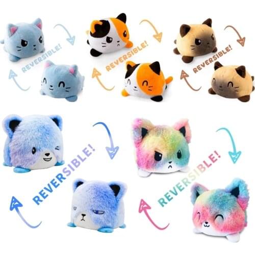 Kawaii Two-sided Cat Owl Plush Toys Mood Octopus Emotion Cat Gato Doll Double-Sided Flip Doll Peluches For Pulpos Kid Gift