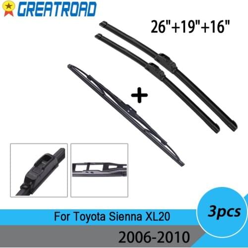 Wiper Front + Rear Wiper Blades Set Kit For Toyota Sienna XL20 2006-2010 Windshield Windscreen Rear Window 26"19"16"