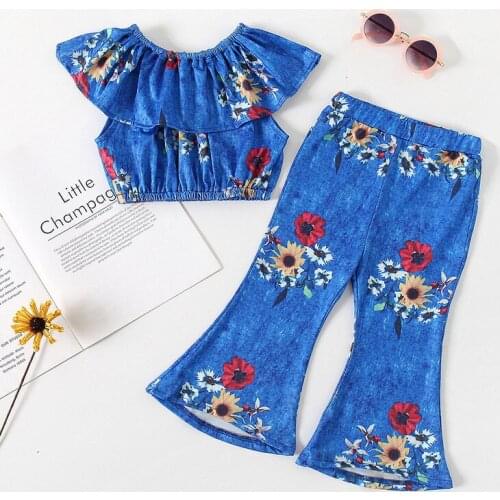 Summer New Beauty Coral Velvet Fashionable All-Match Off Shoulder Slash Neck Short Top + High Waist Slim Wide Leg Pants 2Pcs