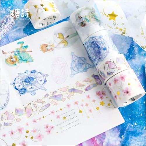 Gold foil cherry petal sailor moon magic circle gold stars diamond decoration washi tape DIY Planner scrapbooking masking tape