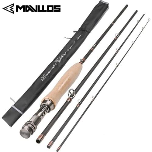 Mavllos 8FT 2.4M/9FT 2.7M Fly Fishing Rod Carbon Fiber 3/4 5/6 WT Medium Fast Action Cork Handle 4 Sec Lightweight River Fly Rod