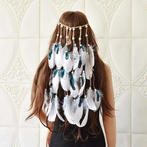 Fashion Boho Style Leather Feather Headdress Hair Accessories Indian Ethnic Beads Feather Dirty Braid Headdress Accessories