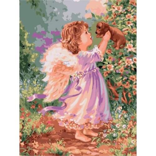 Angel girl puppy dog Figure DIY Digital Painting By Numbers Modern Wall Art Canvas Painting Unique Gift Home Decor 40x50cm