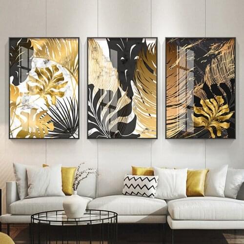 Nordic Plants Golden Leaf Canvas Painting Posters and Print Wall Art Pictures for Living Room Bedroom Dinning Room Modern Decor