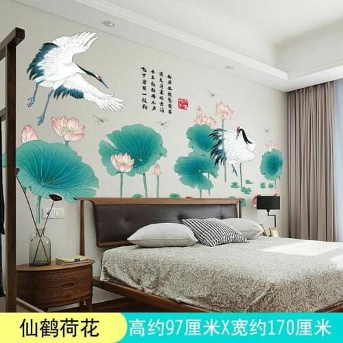 Wall Stickers White crane Lotus Living Bedroom Home Decor Mural Poster Decal