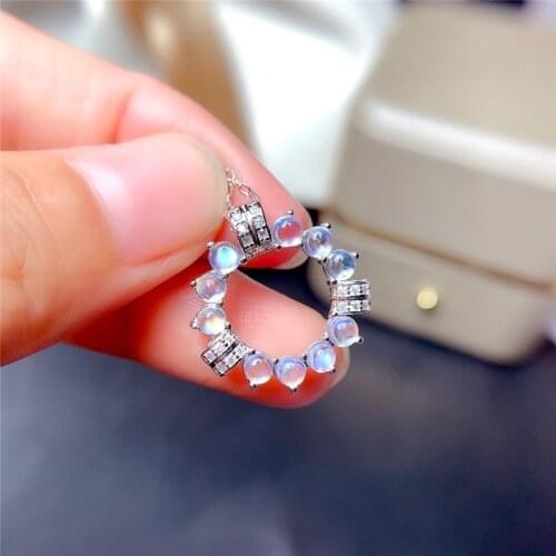 Natural Monstone Pendant 3mm Genuine Blue-Ray Gemstone Necklace for Women Anniversary Gift Real 925 Sterling Silver Fine Jewery