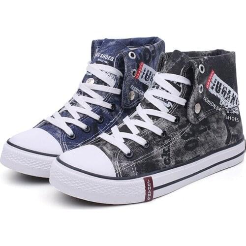 Newest Korean High-top Mens Canvas Shoes High Top Gingham Mens Casual Shoes Student Rubber Lace-up Male Sneakers