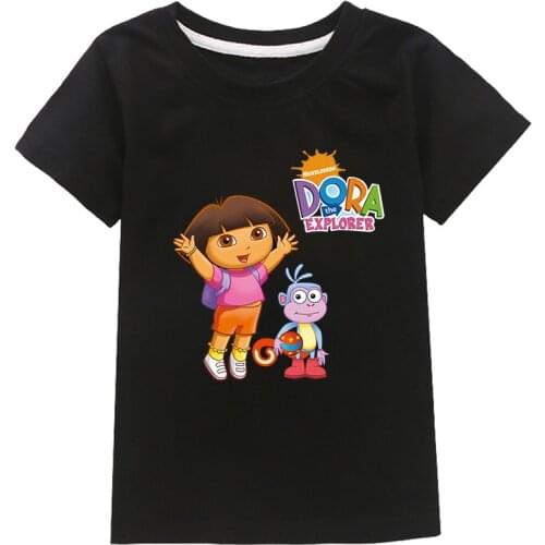 New 2021 Dora scout childrens cartoon childrens clothing 100% cotton boys and girls T-shirt fashion cute childrens animation