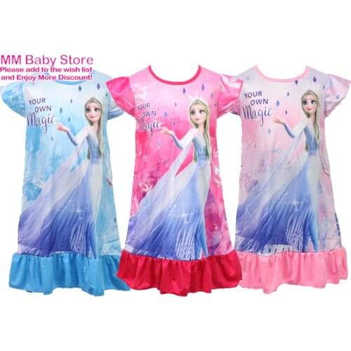 New 3-9Years Summer Kids Girls Cartoon Princess Print Short Sleeve Dress Baby Childrens Home Casual Sleepwear Robe Nightgowns