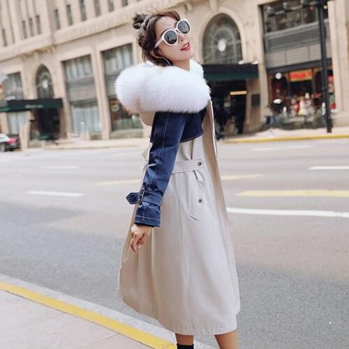 Real Fox Fur Coats Women Winter Parka Jacket Long Sleeve Color Block Casual Outer Winter Work Ladies Coat Fur Lined Hooded