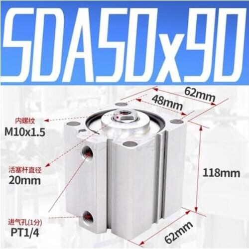 SDA50*90, 50mm Bore 90mm Stroke Compact Air Cylinders SDA50X90 Dual Action Air Pneumatic Cylinder