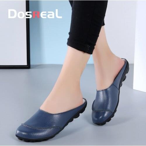 Dosreal Women Sandals Leather Half Sandals Shoes For Ladies Fashion Shoes Summer Beach Slippers Ladies Big Size 44 Soft Shoes