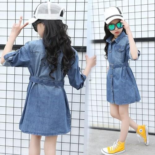 Blue Jean Shirt Dress for Girls 8 10 12 years Kids Girls Jeans Dress Teenager Girl Denim Clothes