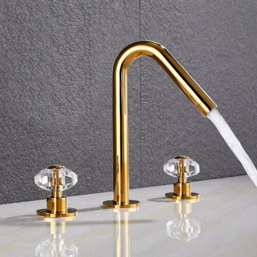 Basin Faucets Bathroom Sink Faucet Gold Brass Crysta 3 Holes Double Handle Bathbasin Bathtub Taps Hot and Cold Water Mixer Taps