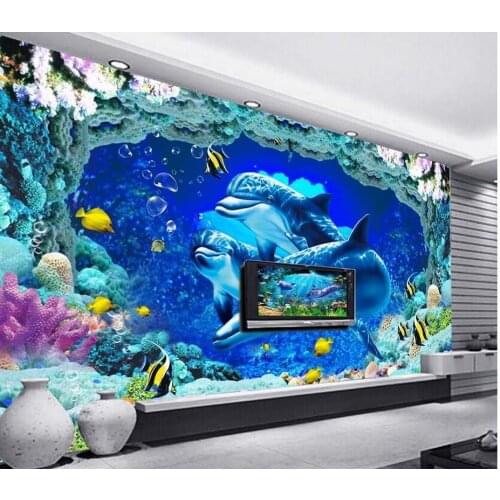 Stereoscopic wallpaper Home Decoration Underwater World Dolphin TV backdrop mural wallpaper Photo wall mural