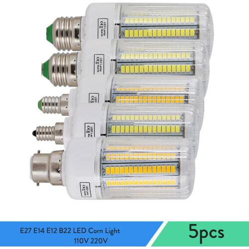 5Pcs LED Corn Light Bulbs E27 E14 E12 B22 White Lamp Ampoule for Home Bedroom Replace 50W Incandescent AC 220V 110V