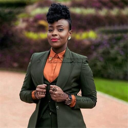 Dark Green 2021 Womens Suits Business Classic 3 Pieces Suits Peaked Lapel Formal Office Ladies Blazer Formal Suits