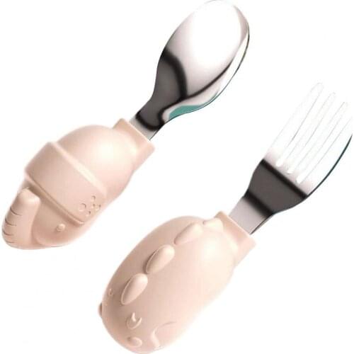Baby Comfortable to Grip Tableware Ball Handle Baby Tableware Stainless Steel Short Handle Spoon Fork Set for Dining