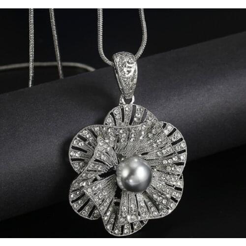 Vintage Flower Pendant Long Necklace For Women 2021 New Sweater Accessories Cute Gifts