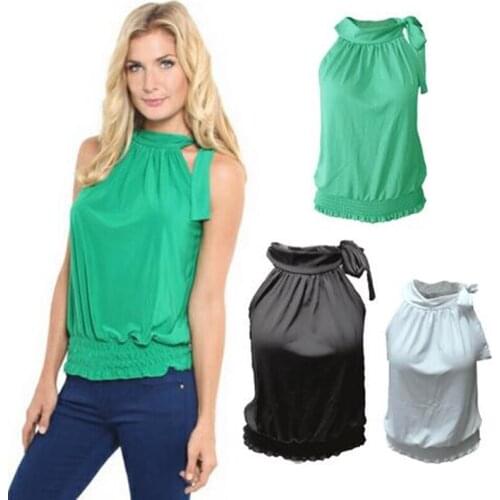 Women Off Shoulder T-Shirt Loose Casual Shirt Pleated Sleeveless Vest Strap Sexy Bandage Sexy Elegant Bow Blusas Shirt