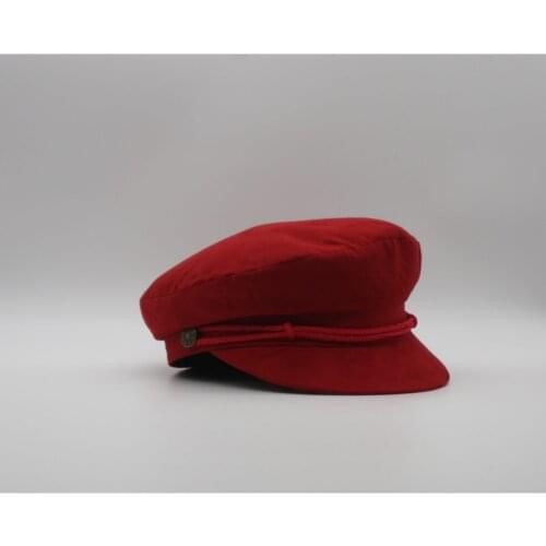 Womens Sailor Style Red Cap Hat with Gold Button