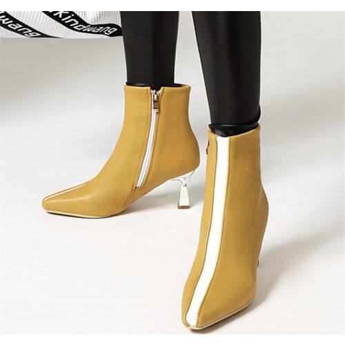 2021 New Women Ankle Boots Mixed Color Strange Heel Women High Heel Boots Fashion Shoes Woman Footwear Size 34-43