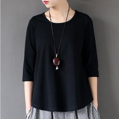 Women Solid Color Round neck Knitted Cotton Tees Tops Ladies Simple half Sleeve Spring T Shirts Tee Shirt for Female Irregular