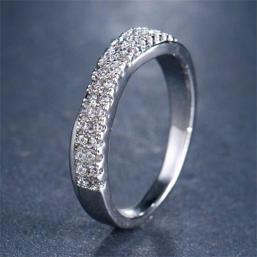 Women Ring Fashion Jewelry Geometric Shape Silver Plated Cubic Zirconia Ring Couple Wedding Ring Give Girlfriend Birthday Gift