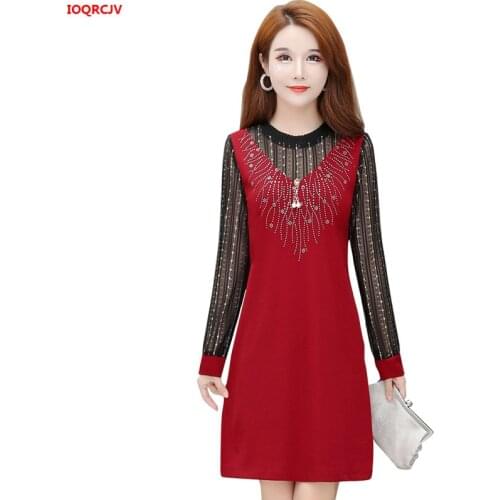 Plus Size 5XL Womens Dress Spring Autumn O-neck Long Sleeve Elegant Dress Middle-aged Mother Lace Sexy Party Dress Vestidos 1830