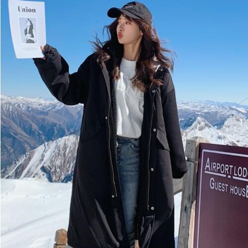 Winter Jacket Autumn Women Black Hooded Parkas Jackets for Women 2021 Down Cotton Female Midi Loose Clothes Manteau Femme HLY203