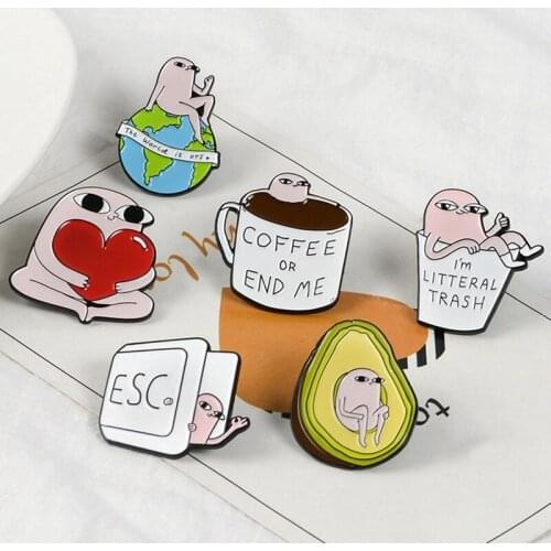 1PC Cartoon clip Mob Avocado Coffee Cup Earth Love Brooch And Enamel Pins For Women And Men Backpack Bags Badge Gifts Jewelry